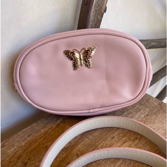 BELT & BELT BAG Very Cute Pink Vegan Leather Rose Gold Butterfly & Buckle XL NEW - Picture 7 of 10